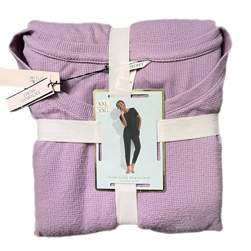 Victoria’s Secret Glow Waffle Tee Jogger thermal Pajama Set loungewear Lilac XXL